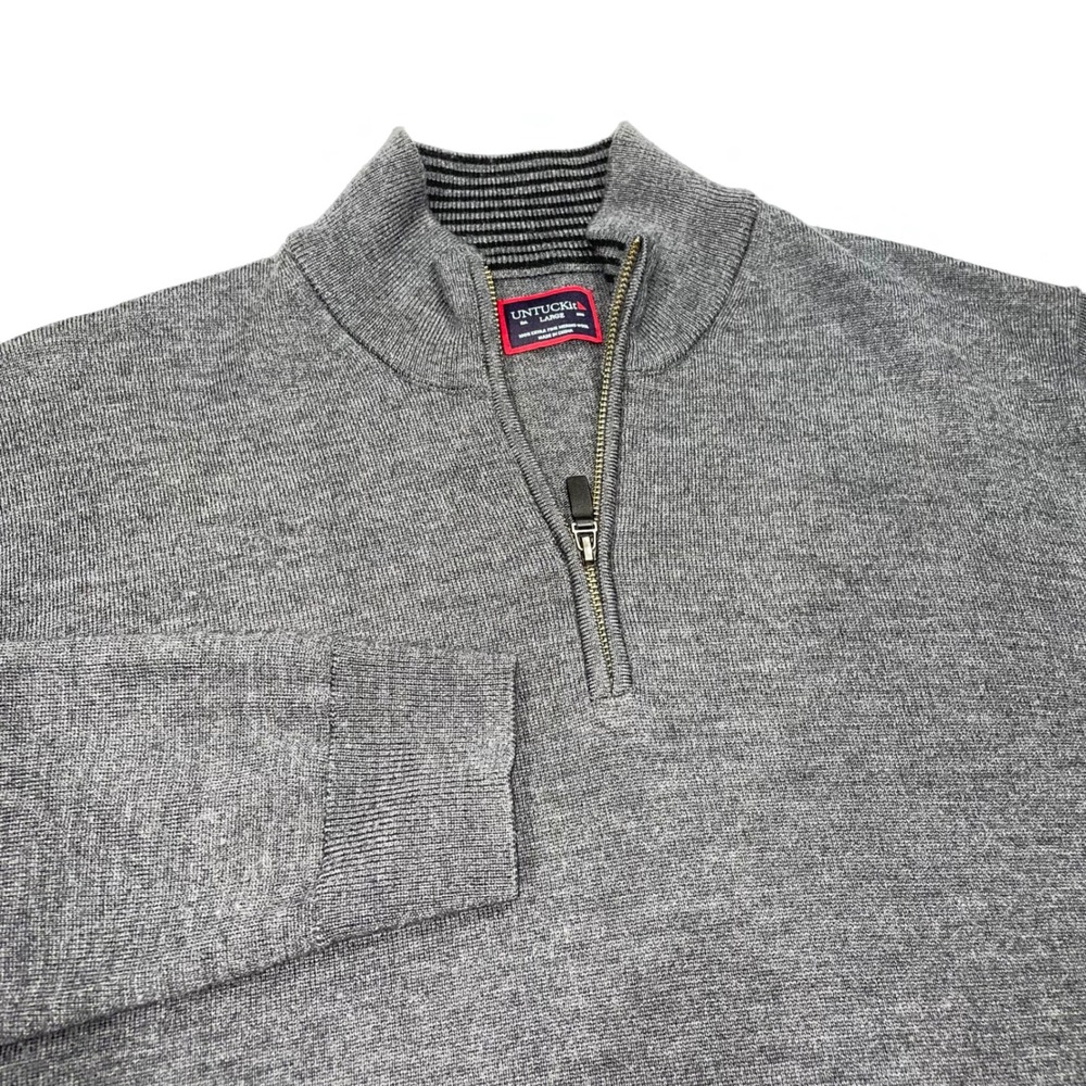 UNTUCKit Mens Grey 100% Extra Fine Merino Wool Quarter Zip Pullover Sweater‎ LG